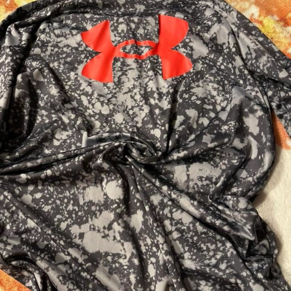 Under Armour Black and White Splatter Shirt with Red Logo